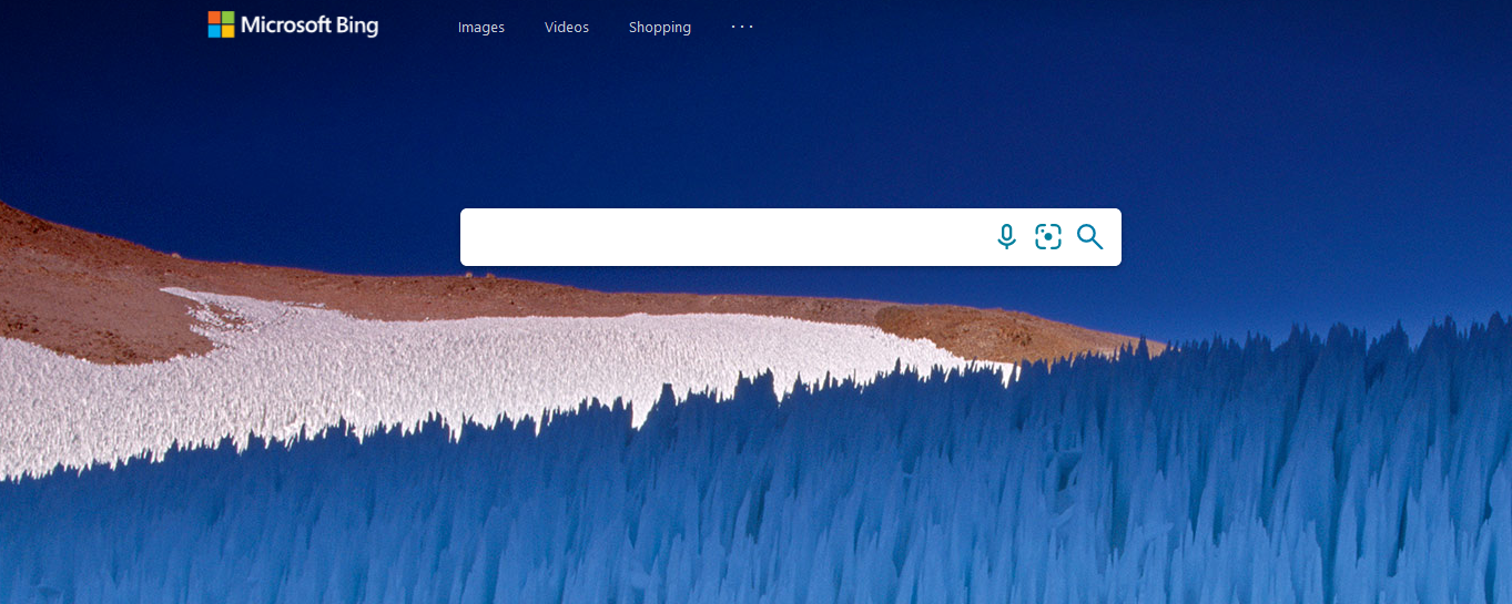 Front page of Bing search engine